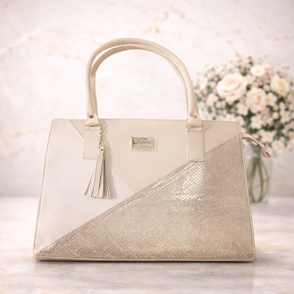 Bolso Blanco con Glitter Dorado para Dama