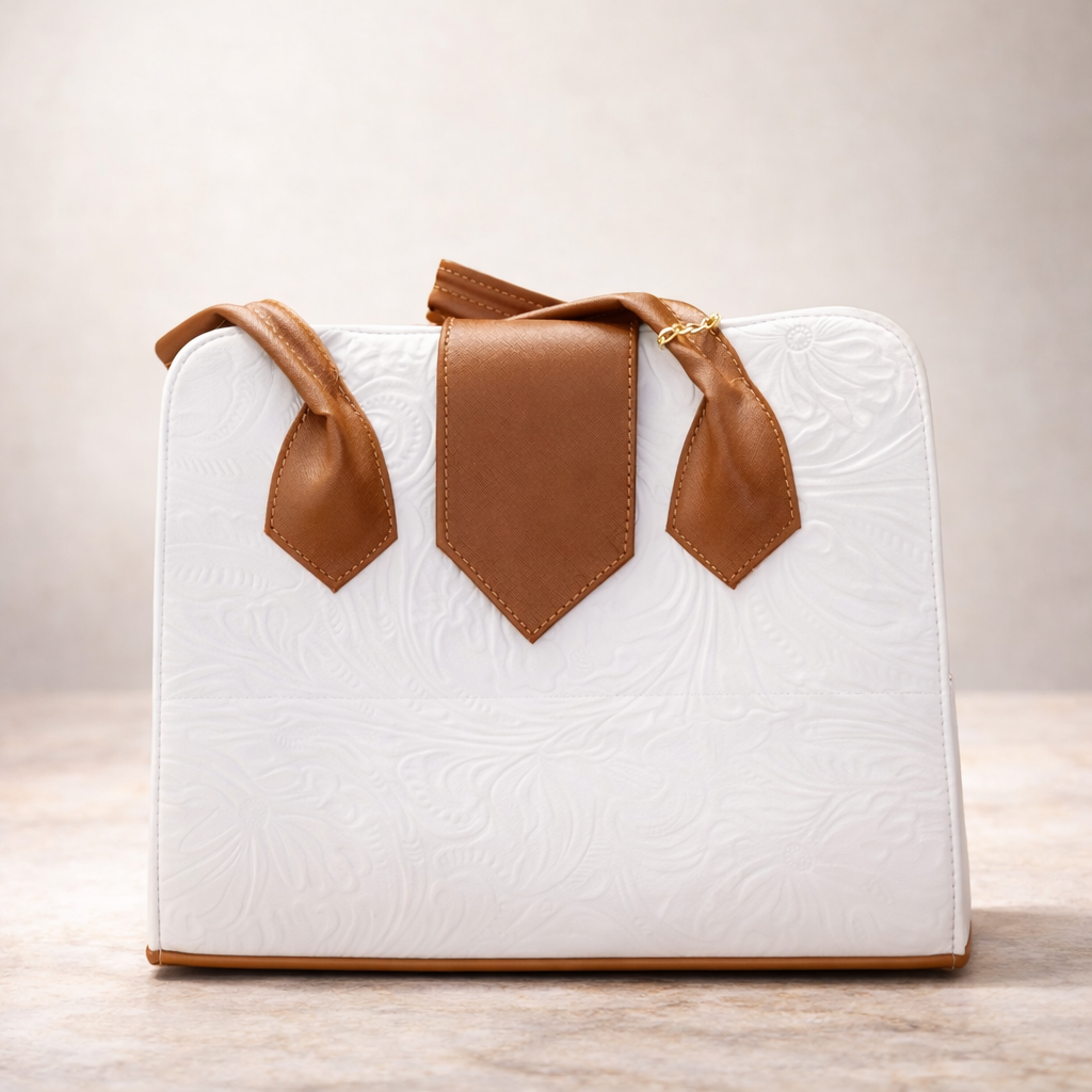 Bolso Blanco con Lazos Café