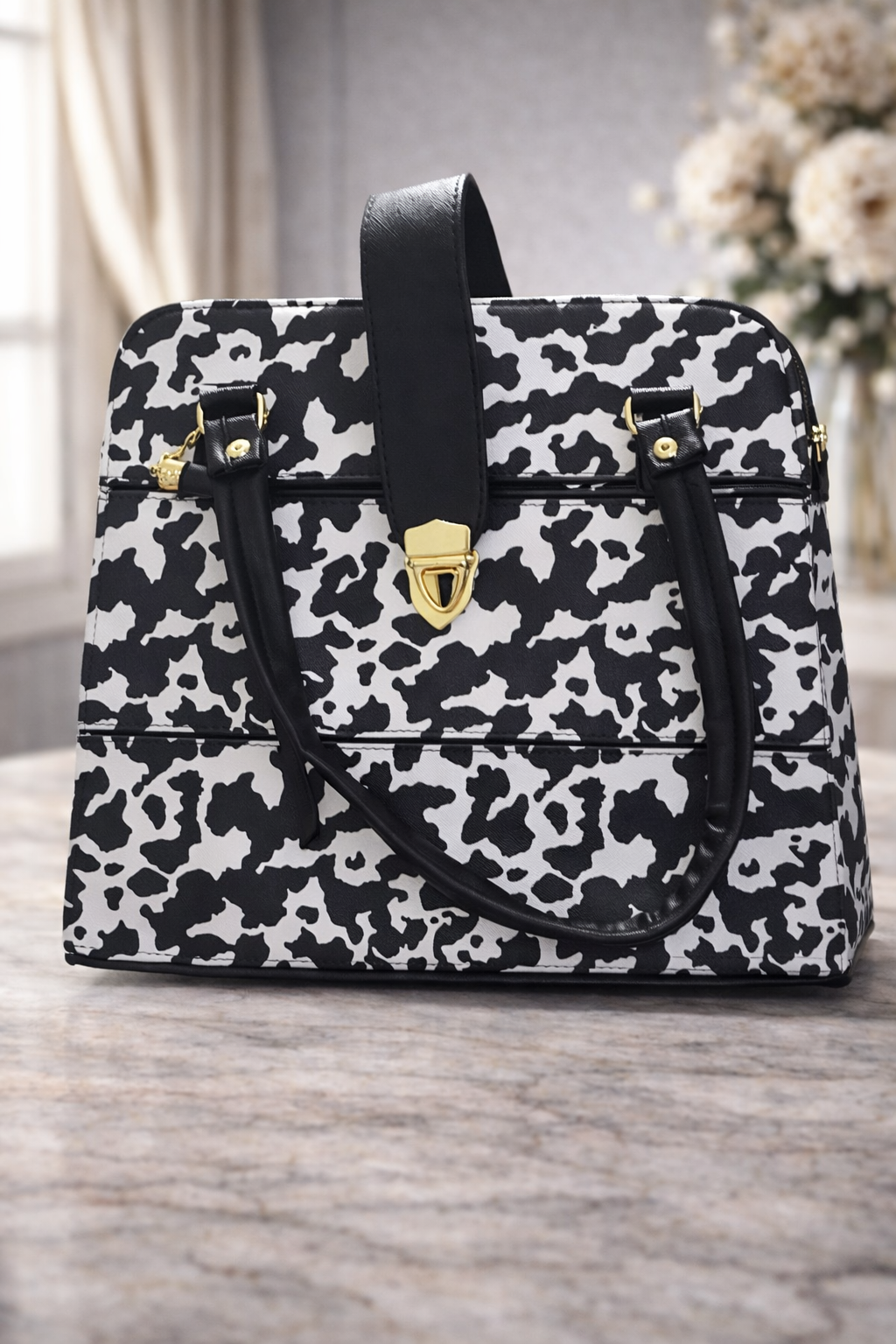 Bolso Blanco y Negro con Print Animal