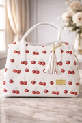 Bolso Blanco Estampado Cerezas con Borla