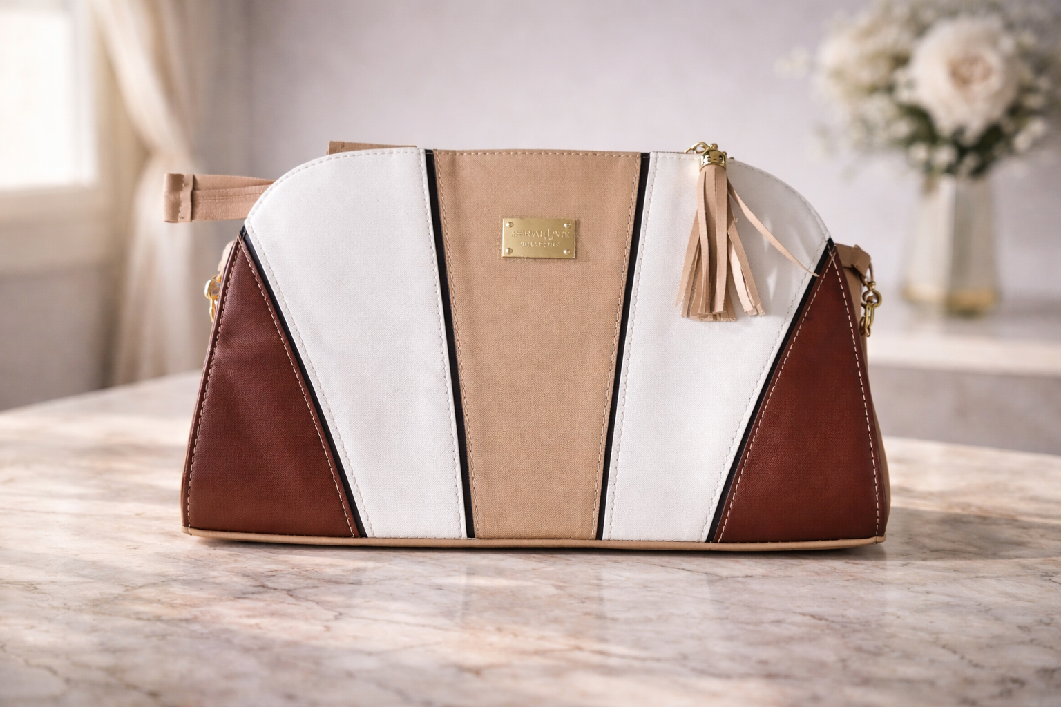 Bolso Clutch Tricolor Art Déco Café Blanco y Beige