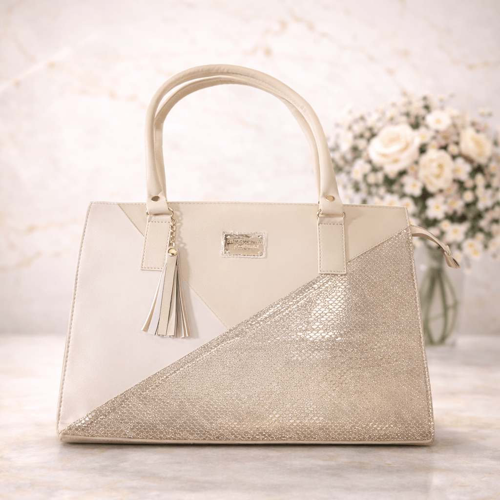 Bolso Blanco con Glitter Dorado para Dama - SERALLA COLLECTION