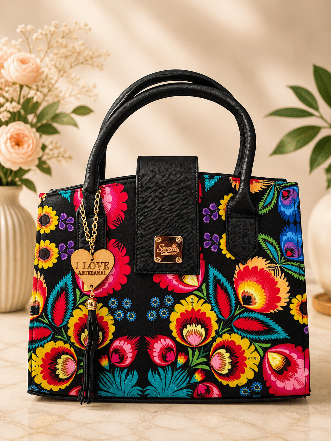 Bolso Floral Negro Seralla – Edición Raíces Intensa - SERALLA COLLECTION
